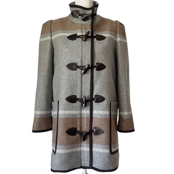 NWT Veronica Beard Flint Toggle Twill Dickey Striped Wool Duffle Pea Coat Size M - Picture 2 of 12